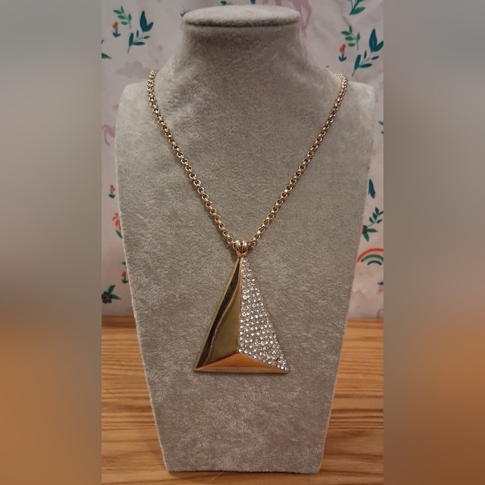 RARE Signed Vintage 70s Hattie Carnegie Gold Tone & Rhinestone Necklace Jewelry